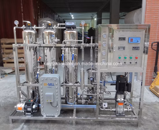 Sistema de purificação de água deionizada desmineralizada EDI de 500 litros por hora para limpeza de superfícies, caldeira industrial